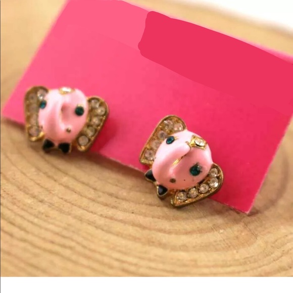 Cute Pink Small Elephant Head Earrings - Picture 3 of 4
